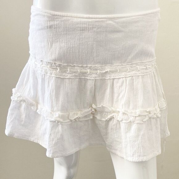 ASOS Brand Collusion White Gauzy Ruffled Tiered Mini Skirt UK 12 US 8 Festival - Picture 1 of 6